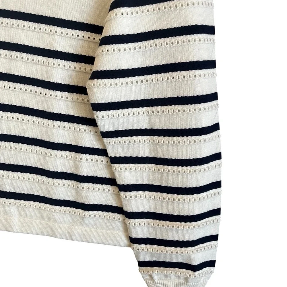 The Upside Wonder Knit Stripe Eyelet Dot Long Sleeve Button Front Knit Polo